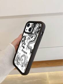 1pc Triple Dragon Totem Black Sandstone Smartphone Case Compatible With Apple/Compatible With Redmi/Compatible With Infinix/Compatible With Vivo, International Version,  Not The Domestic Version - Black - View 3