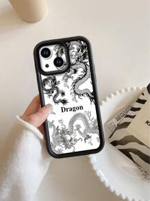 1pc Triple Dragon Totem Black Sandstone Smartphone Case Compatible With Apple/Compatible With Redmi/Compatible With Infinix/Compatible With Vivo, International Version,  Not The Domestic Version - Black - View 2