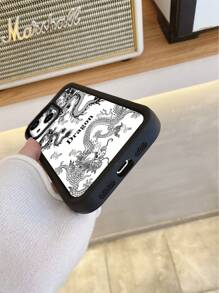 1pc Triple Dragon Totem Black Sandstone Smartphone Case Compatible With Apple/Compatible With Redmi/Compatible With Infinix/Compatible With Vivo, International Version,  Not The Domestic Version - Black - View 5