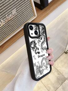 1pc Triple Dragon Totem Black Sandstone Smartphone Case Compatible With Apple/Compatible With Redmi/Compatible With Infinix/Compatible With Vivo, International Version,  Not The Domestic Version - Black - View 4