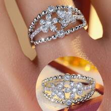 1 chiếc nhẫn thiết kế hoa bướm rỗng, 3 hàng đồng mạ đá Cubic Zirconia tổng hợp, nhẫn thời trang dành cho nữ - nhẫn - Xem 7