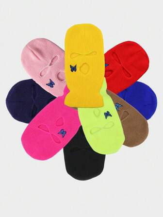 1件秋冬男女通用弹力蝴蝶孔针织帽，保暖滑雪面罩拉法帽，时尚街头嘻哈风针织帽，带布标，Y2K保暖滑雪面罩男女冬季服装