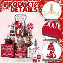 17Pcs Set Tiered Tray Decorations Set Cute Wooden Candies Canes Gnomes Trucks Table Centerpieces For Home Party Decor Valentine Day