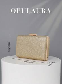 Túi cầm tay dạ hội hình hộp sang trọng sáng bóng OpulAura dành cho nữ, Túi cầm tay trang trọng tối giản theo phong cách Châu Âu dành cho tiệc Gala, tiệc tùng, đám cưới - Túi đeo chéo vuông nhỏ có dây xích, thích hợp cho váy dạ hội, tiệc tùng, tiệc sinh nhật, túi cầm tay cô dâu - Vàng - Xem 6