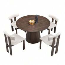 (1 Table With 4 Chairs)Wooden Dining Table Set, Modern Round MDF Kitchen Table And Boucle Upholstered Dining Chairs For Dining Room, Kitchen, Saving Space, Dark Brown,HomeNest9
