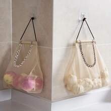 1 pieza Bolsa colgante de almacenamiento de cocina, bolsa perforada para almacenar cebollas, ajos, frutas y verduras