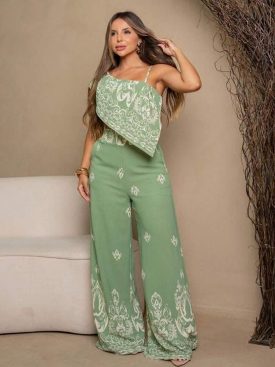 Women's Long Set By Glamour Tailoring Paula+Modal Crop Top+Pant Pants+Lining+Details - màu xanh lá - Xem 1