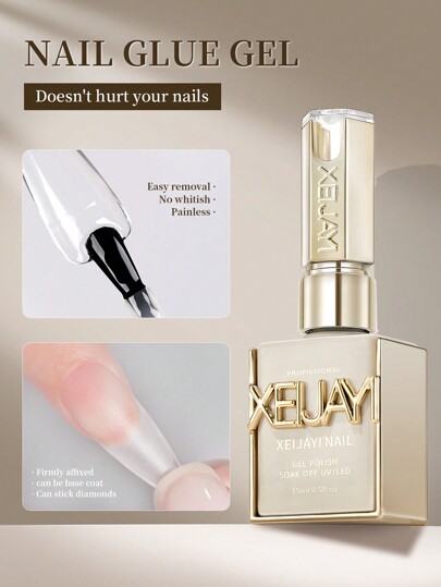 XEIJAYI 1 Bottle 15ml Nail Sticker Glue, UV/LED Removable Glossy Sealant, Shiny Nail Polish