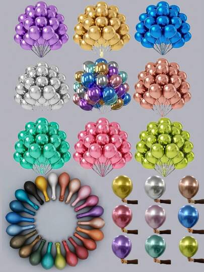 10-100pcs Metallic Chrome Party Balloon, 5/10/12/18 Inch Chrome Metallic Balloon Assorted Balloon Colorful Latex Balloon For Graduation, Birthday, Bridal Shower, Wedding Christmas New Year Valentine's Day Party Decoration