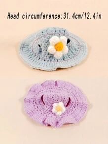 1 pièce Coiffe de domestique fleurie pour animal de compagnie, chapeau de costume en tricot doux et confortable pour animal de compagnie