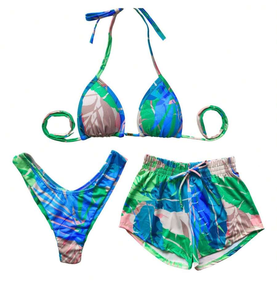 Bikini Set With Shorts, TRIKINI - Olive Green - View 1