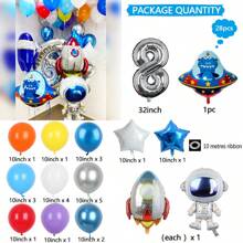 Bộ 28 bóng bay trang trí tiệc nhiều màu sắc hình phi hành gia ngoài hành tinh, phi thuyền không gian, bạc, thích hợp cho các ngày lễ, sinh nhật, tụ họp, đám cưới, tiệc tùng, chụp ảnh, v.v. - Nhiều màu - Xem 18