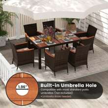 Lifezeal 7 Pieces Outdoor Wicker Dining Set With Acacia Wood Table And 6 Stackable Chairs - 混合棕色 - 查看 4