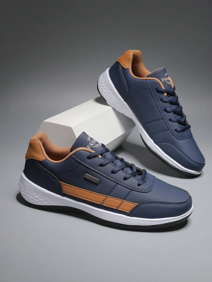 Giày thể thao nam, Giày thể thao ngoài trời cho học sinh trung học, Giày chạy bộ nam, Giày thể thao nam tuổi teen, Giày thể thao, Bề mặt da chống thấm nước, Giày thể thao thường ngày, Đế mềm, Chống trượt, Giày làm việc - Màu xanh lam - Xem 1