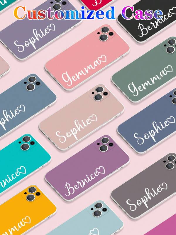 1pc Customized Heart-Shaped Multi-Color Text Short Phrase Name Design Full Body Shockproof Phone Case, TUP Transparent Anti-Fall Soft Shell Suitable For S20, S21, S22, S23, S24, A12, A14, A15, A21, A22, A31, IPhone 11/13/14/15/16 Pro Max Custom,Personalized,Unique,Customized Ideal Gifts For Him,Ideal Gifts For Her Boyfriend,Girlfriend,Family,Friends,Grandparents,Couple,Pet Lovers For Anniversaries,For Birthdays,For Graduation,For Weddings,For Prom,For Mother's Day,For Father's Day