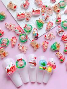 30 件 3D 美甲装饰 红房子 绿色花环形状 铃铛形状 水晶球形状 白色雪人形状 卡通熊形状 多种形状随机混合 适合打造美甲 可爱风格 秋冬 DIY 圣诞装饰配件 长指甲 短指甲 杏仁指甲 芭蕾指甲片 法式尖头指甲均适用 - 彩色 - 查看 6
