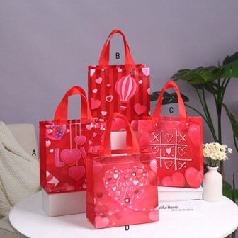 6 件/4 件心形手提袋情人节无纺布礼品袋可重复使用购物袋女士手提包婚礼派对礼物用品