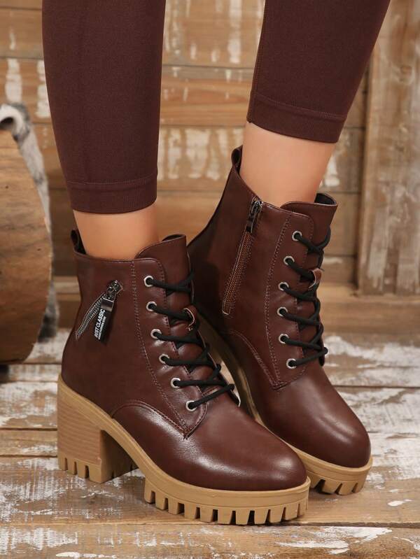 New Thick Sole Waterproof Platform Short Boots, Women Thick Heel High Heel Boots, Fashion Versatile Boots For Autumn/Winter