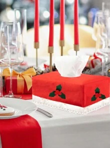 1 件圣诞纸巾盒盖矩形蕾丝红色浆果叶纸巾架纸巾架圣诞主题汽车纸巾盒适用于汽车、客厅、厨房、圣诞冬季派对装饰 - 葉子 - 查看 4