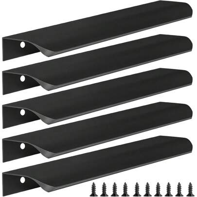 5 Packungen schwarze Fingerzuggriffe für Schränke, Kleiderschränke, Schubladengriffe, Küchenschrankgriffe, moderne Aluminiumgriffe mit verdeckten Laschen für Schranktüren, matt schwarz