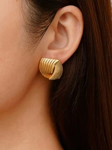 2 peças/conjunto de brincos de aço inoxidável com listras geométricas, estilo empresarial moderno, adequado para uso diário feminino ou reuniões, ideal para presentes de Natal