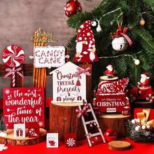 17Pcs Set Tiered Tray Decorations Set Cute Wooden Candies Canes Gnomes Trucks Table Centerpieces For Home Party Decor Valentine Day