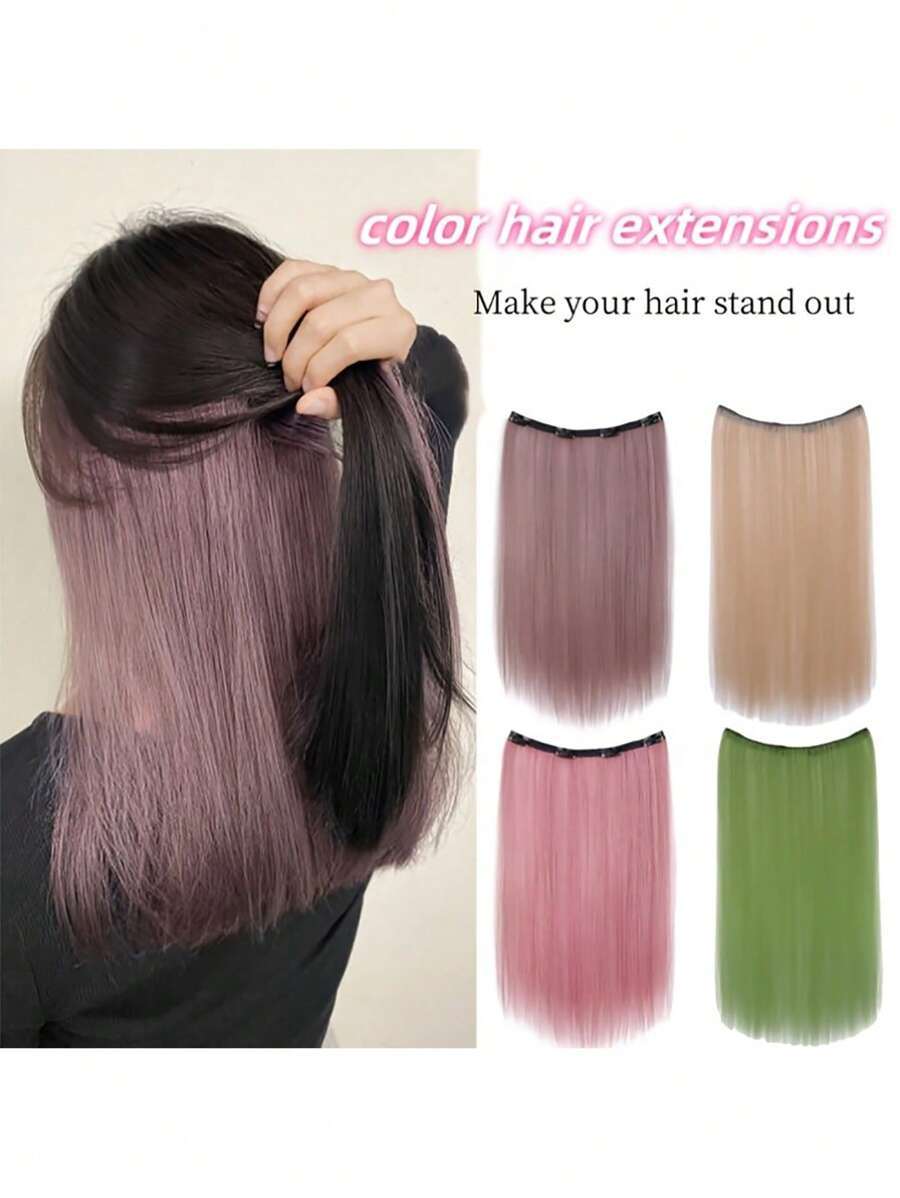 1pc Approx. 20 Inch Long Straight Synthetic Clip-In Hair Extensions, 4pieces/Set, Color-Dyed Natural Looking Braids Hair Piece For Women