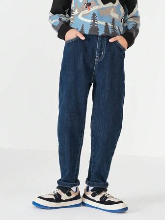 Balabala Tween 男童保暖直筒裤时尚保暖长裤 2024 年秋冬季款