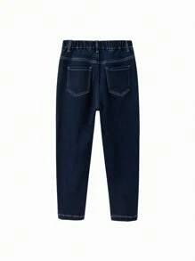Balabala Tween 男童保暖直筒裤时尚保暖长裤 2024 年秋冬季款 - 牛仔深藍 - 查看 5