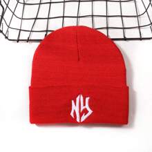 1pc Knitted NY Letter Embroidered Beanie Hat, Popular Autumn/Winter Fashion Unisex Street Style, Multi-Color, Warm & Windproof Fall Outfit