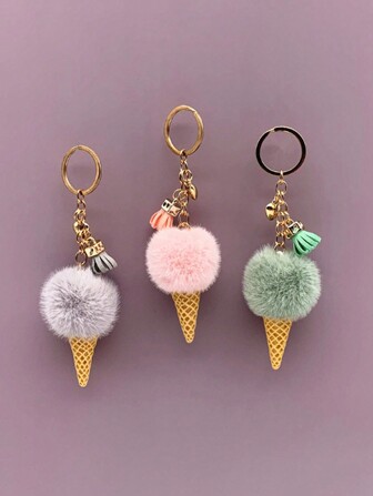 1 قطعة قلادة مفتاح بشكل آيس كريم من القطيفة، قلادة جذابة من سبيكة الزنك كإكسسوار للحقيبة لاستخدامات يومية، إكسسوارات حقيبة المدرسة، حامل بطاقة الهوية، إكسسوارات السيارة
