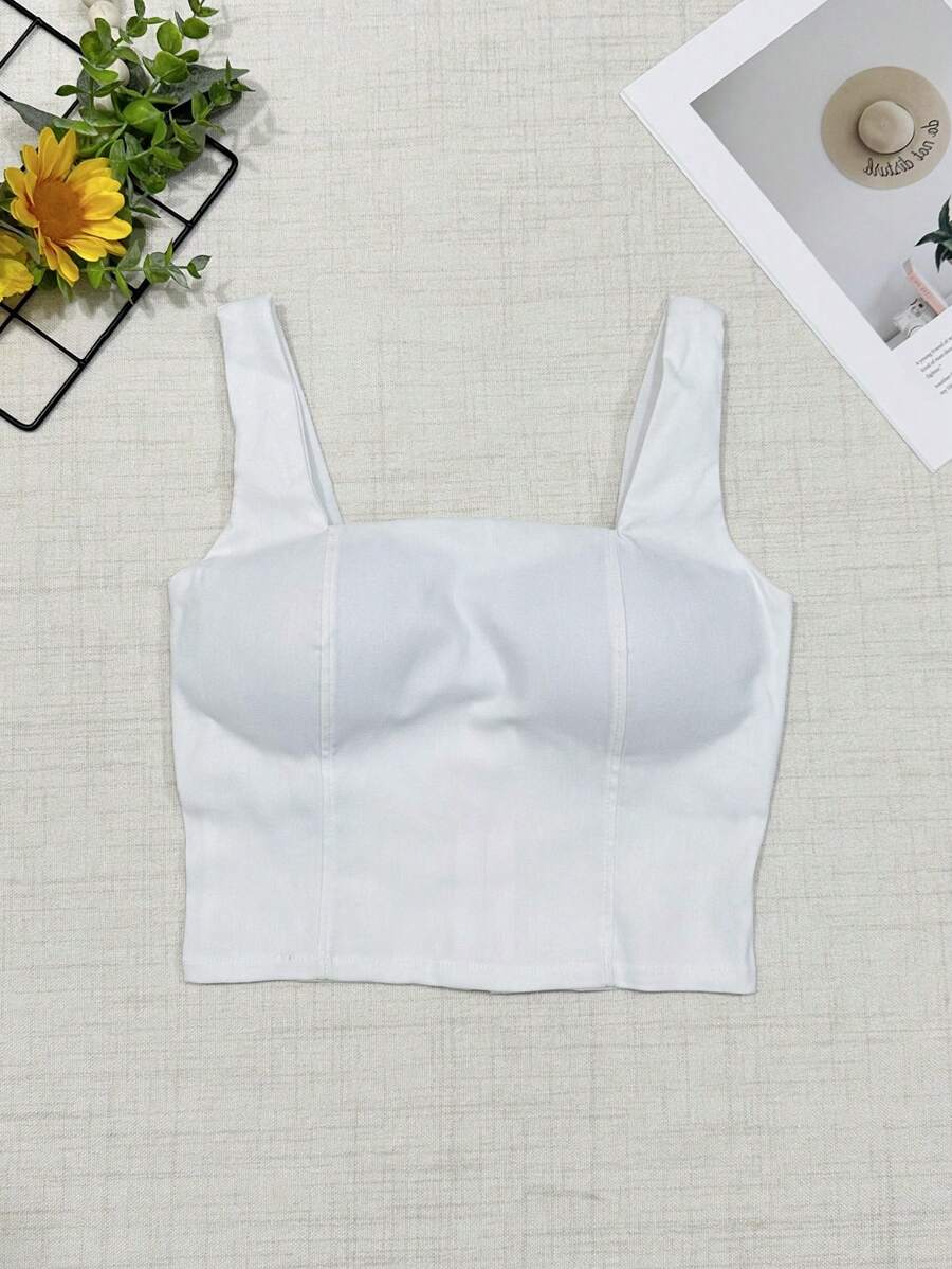 Bengaline Cropped Top With Padding And Zipper Women's Fashion2024 - 白色 - 查看 1