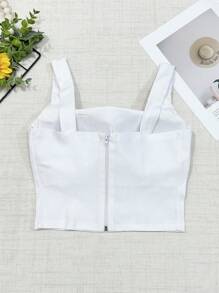 Bengaline Cropped Top With Padding And Zipper Women's Fashion2024 - 白色 - 查看 3