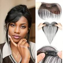 Extensiones de cabello clip-in con flequillo y patillas de cabello humano natural para uso diario, accesorios de cabello con aspecto de flequillo invisible - SNatural - Ver 1