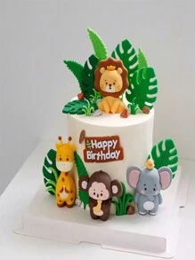 11 Set Jungle Animal Cake Veneer Lion Giraffe Monkey Elephant Happy Birthday Banner Wildlife Themed Birthday Party Supplies