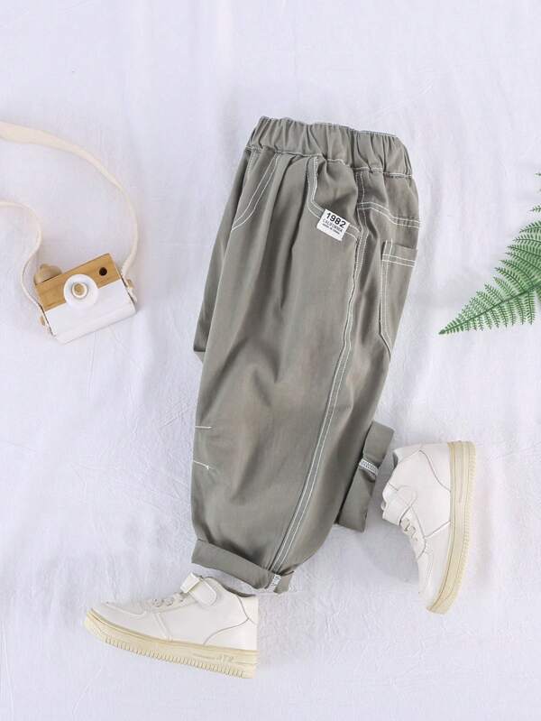 Kids Boys' Lightweight Loose Fit Casual Pants, Casual College Style Suitable For Late Spring & Early Summer