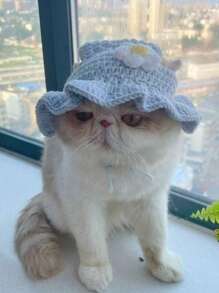 1 pièce Coiffe de domestique fleurie pour animal de compagnie, chapeau de costume en tricot doux et confortable pour animal de compagnie