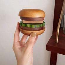 6pcs Anti Slip Burger Insulated Coaster Creative Home Burger Shape Living Room Desktop Decoration Tea Cup Solid Wood Coaster Gifts Birthday Graduation