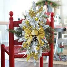 17I8nches Christmas Teardrop Swag Bow Ball Pinecone Garland Artificial Wreath For Holiday Stairs Wall Decor