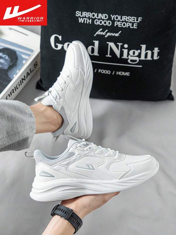 WARRIOR 1 Paio di sneaker stringate da uomo, casual, leggere, confortevoli, antisdrucciolo, adatte per uso all'aperto, feste, uso quotidiano, scarpe bianche basse
