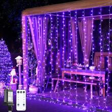 JMEXSUSS 300LED Purple Halloween Lights With Remote, Curtain Hanging Light Plug In, 8 Modes Purple String Lights For Bedroom Window Wall Party Backdrop Christmas Halloween Decorations