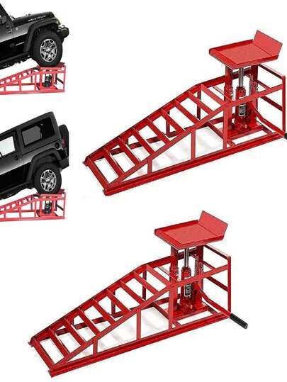 Car Ramps, 2PCS Auto Car Truck Service Ramps Lifts, 10000lbs Garage Car Lift Hydraulic Ramps, For Oil Changes High Lift, Lift Repair Frame Lift Height Adjust 9.8"-15" Red