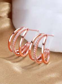 1 Pair Copper Silver Plated Cubic Zirconia Earrings, Suitable For Women's Daily And Festival Wear