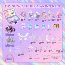 377 件 DIY 水晶捕梦网彩虹制作工艺套件、蝴蝶挂链、捕光珠、工艺工具、适用于窗户花园装饰（银色）、圣诞礼物 - 彩色 - 查看 9