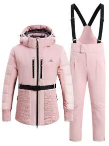 طقم نسائي لرياضة المحترفين والترفيه، بدلة تزلج - جاكيت + بنطلون HX369