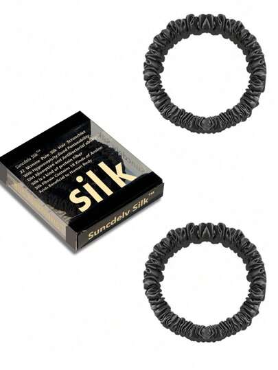 2PCS Box 100% Natural Silk Solid Color Hair Ties Hair Scrunchies (22Momme) Women Hair Accessories Casual Scrunchy Hair Ties