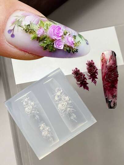 MAOMIA 1 st silikonform för nagelkonst, utsökt 3D-rosblomma, nagelform för nagelkonstdekoration, salongtillbehör, verktyg