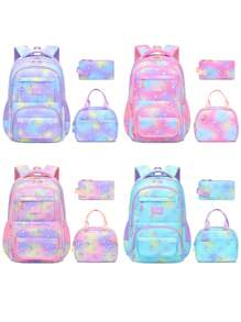 3 件套女孩水母背包套装、女孩书包、大容量学校背包、旅行背包、午餐盒包和铅笔盒、青少年女孩的生日礼物 - 彩色 - 查看 2