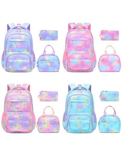 3 件套女孩水母背包套装、女孩书包、大容量学校背包、旅行背包、午餐盒包和铅笔盒、青少年女孩的生日礼物