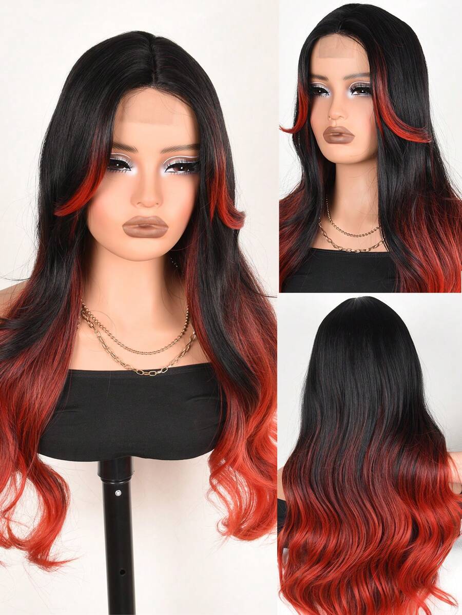 Synthetic Heat Resistant Wigs Long Wavy Wigs For Women Highlight Wig Natural Wave Synthetic Lace Wig Natural Looking Wig For Daily Used(OT-Burg#)